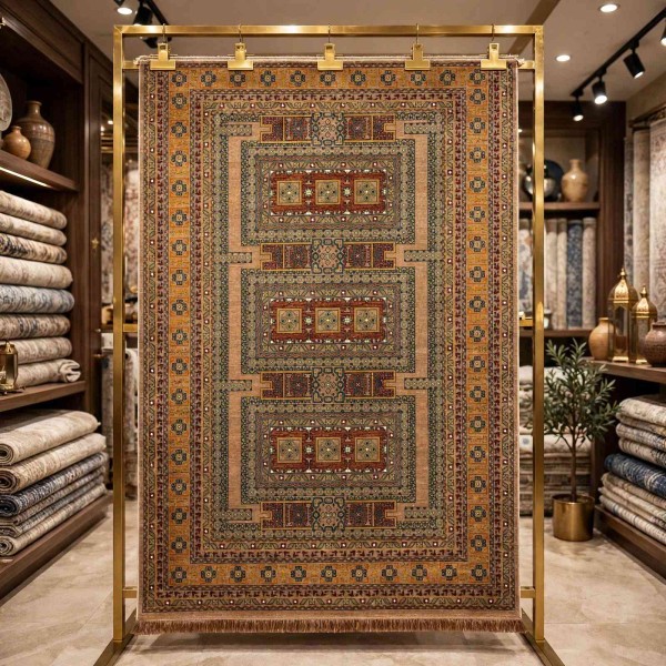 Turkish Bukhara QUADRA Afghani Rug KR67B BROWN TILE Size 100*300