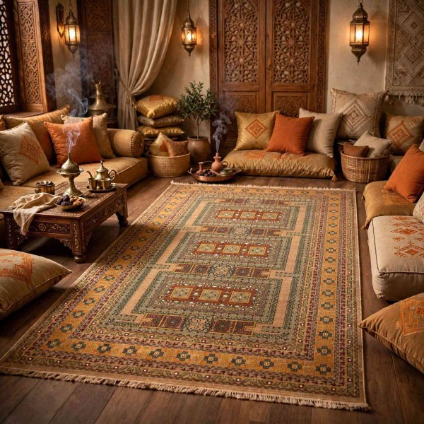 Turkish Bukhara QUADRA Afghani Rug KR67B BROWN TILE Size 100*300