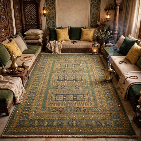 Turkish Bukhara QUADRA Afghani Rug KR67B green navy Size 300*500