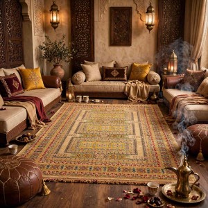سجاد تركي بخارى كوادر افغاني KR67B اصفر بني مقاس 50*80