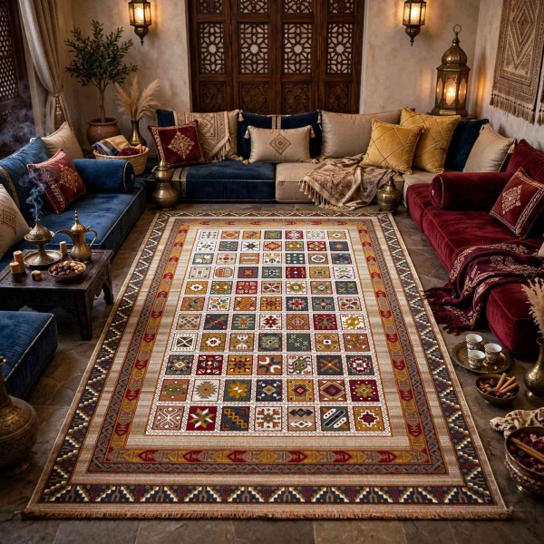 Turkish Bukhara QUADRA Afghani Rug KS87A BEIGE BROWN Size 80*150