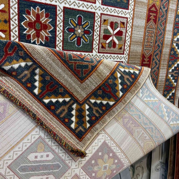 Turkish Bukhara QUADRA Afghani Rug KS87A BEIGE BROWN Size 80*150