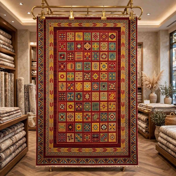 سجاد تركي بخارى السجاد التراثي الافغاني كوادر KS87A عنابي اصفر مقاس 200*300