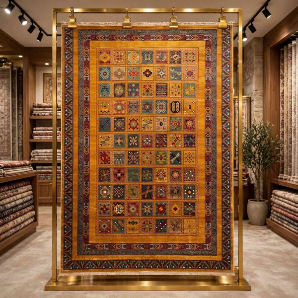 Turkish Bukhara QUADRA Afghani Rug KS87A YELLOW BURGUNDY Size 80*150
