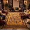 Turkish Bukhara QUADRA Afghani Rug KS87A YELLOW BURGUNDY Size 80*150