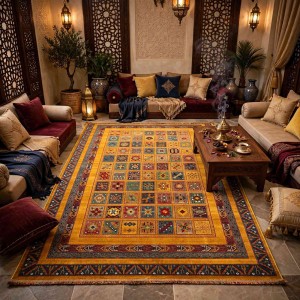 سجاد تركي بخارى السجاد التراثي الافغاني كوادر KS87A اصفر عنابي مقاس 100*300
