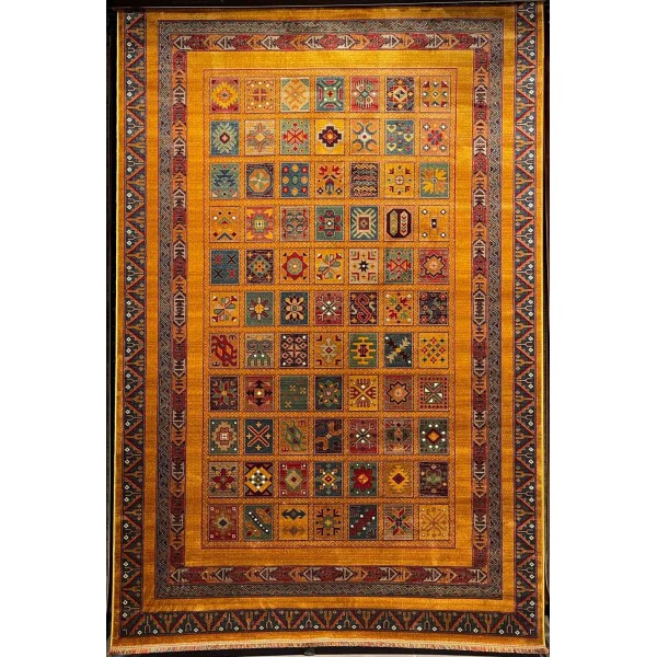 Turkish Bukhara QUADRA Afghani Rug KS87A YELLOW BURGUNDY Size 80*150