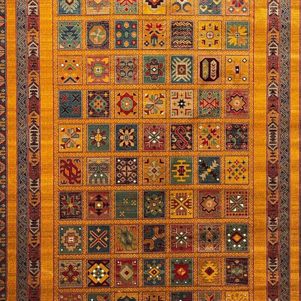 Turkish Bukhara QUADRA Afghani Rug KS87A YELLOW BURGUNDY Size 80*150