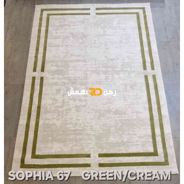 Turkish rug framed Sofia 67 cream and green size 100*300