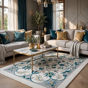 antalya Rug French Turkish Design P0058B blue cream 80*150