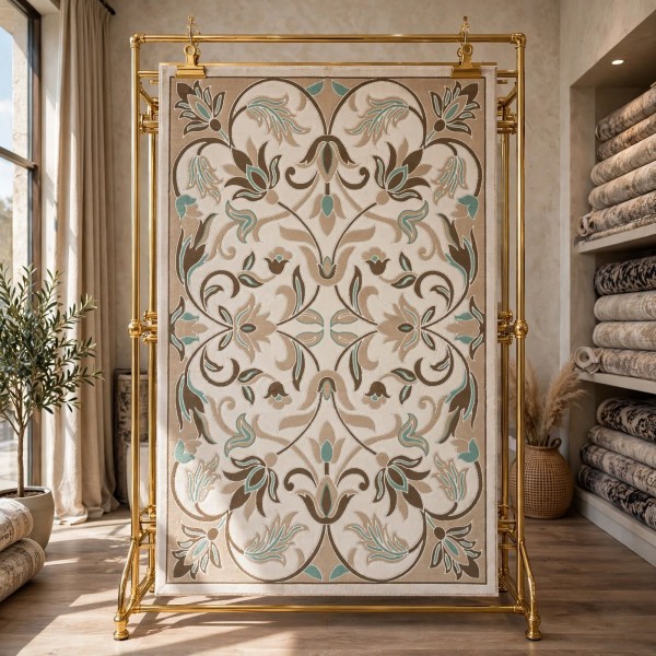 antalya Rug French Turkish Design P0058B GREEN CREAM 100*200