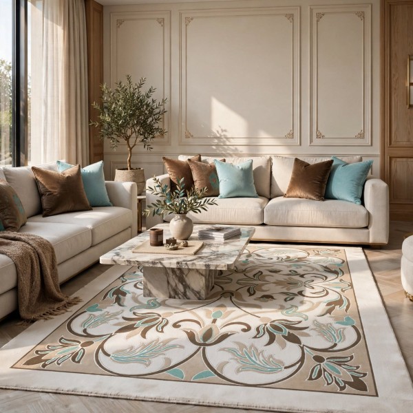 antalya Rug French Turkish Design P0058B GREEN CREAM 100*200