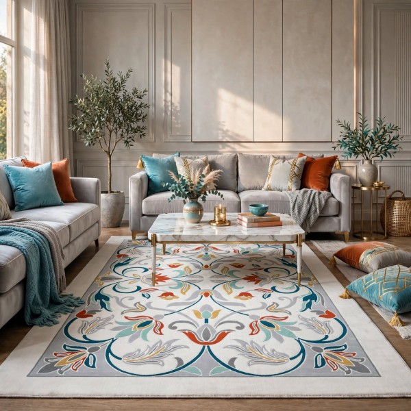 antalya Rug French Turkish Design P0058A Cream light gray 50*80