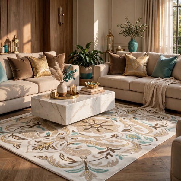 antalya Rug French Turkish Design P0059A GREEN CREAM 100*200