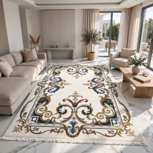 سجاد تركي سيول نقش فرنسي FG7247 كريم فاتح كوكين مقاس 50*80